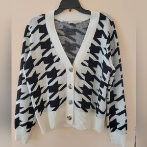 Loft Houndstooth Button Up Cardigan